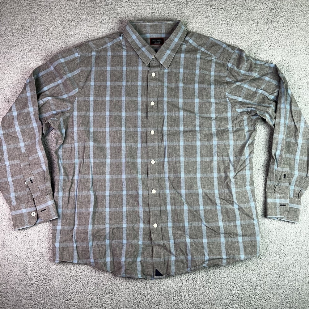 UNTUCKit Shirt Mens XXL 2XL Blue Gray Plaid Long Sleeve Cotton